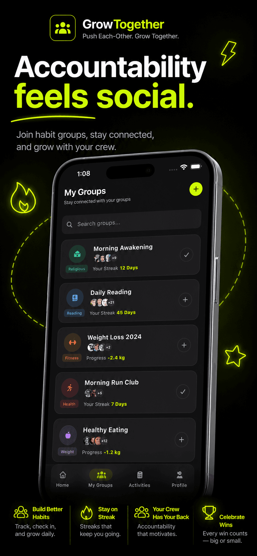 GrowTogether list of habit groups